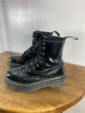 Dr Martens AirWair Black leather platform combat boots side zip 8 eye